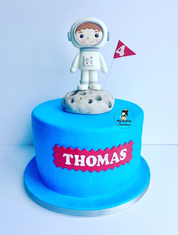 Custom astronaut space themed sculpted cake Bay Area